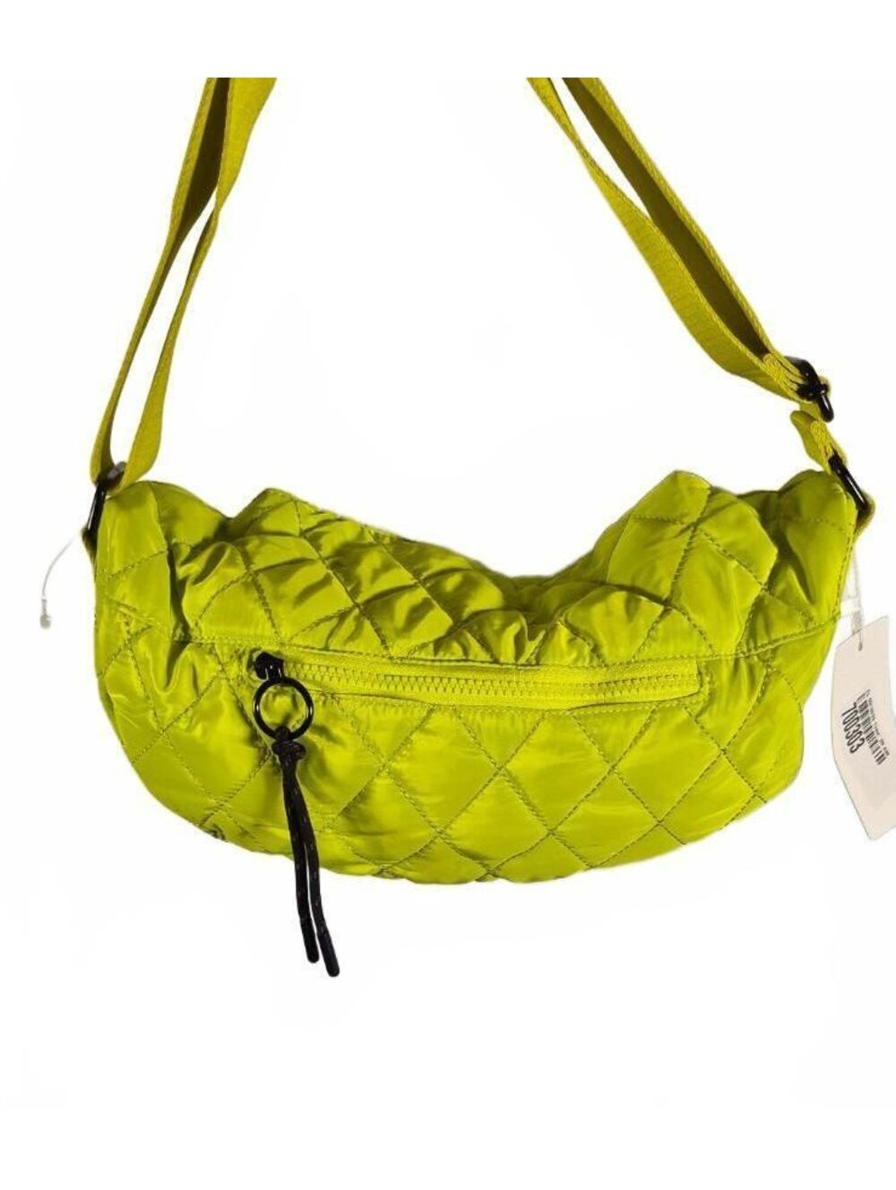Street Level Quilted Nylon Shoulder Bag Neon Lime Green Crescent Crossbody NWT